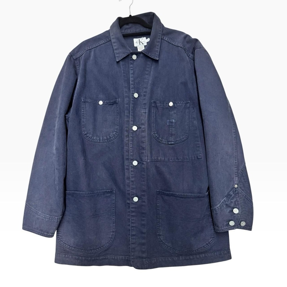 Vintage 90s cK Calvin Klein Navy Canvas Chore Coat Jacket
